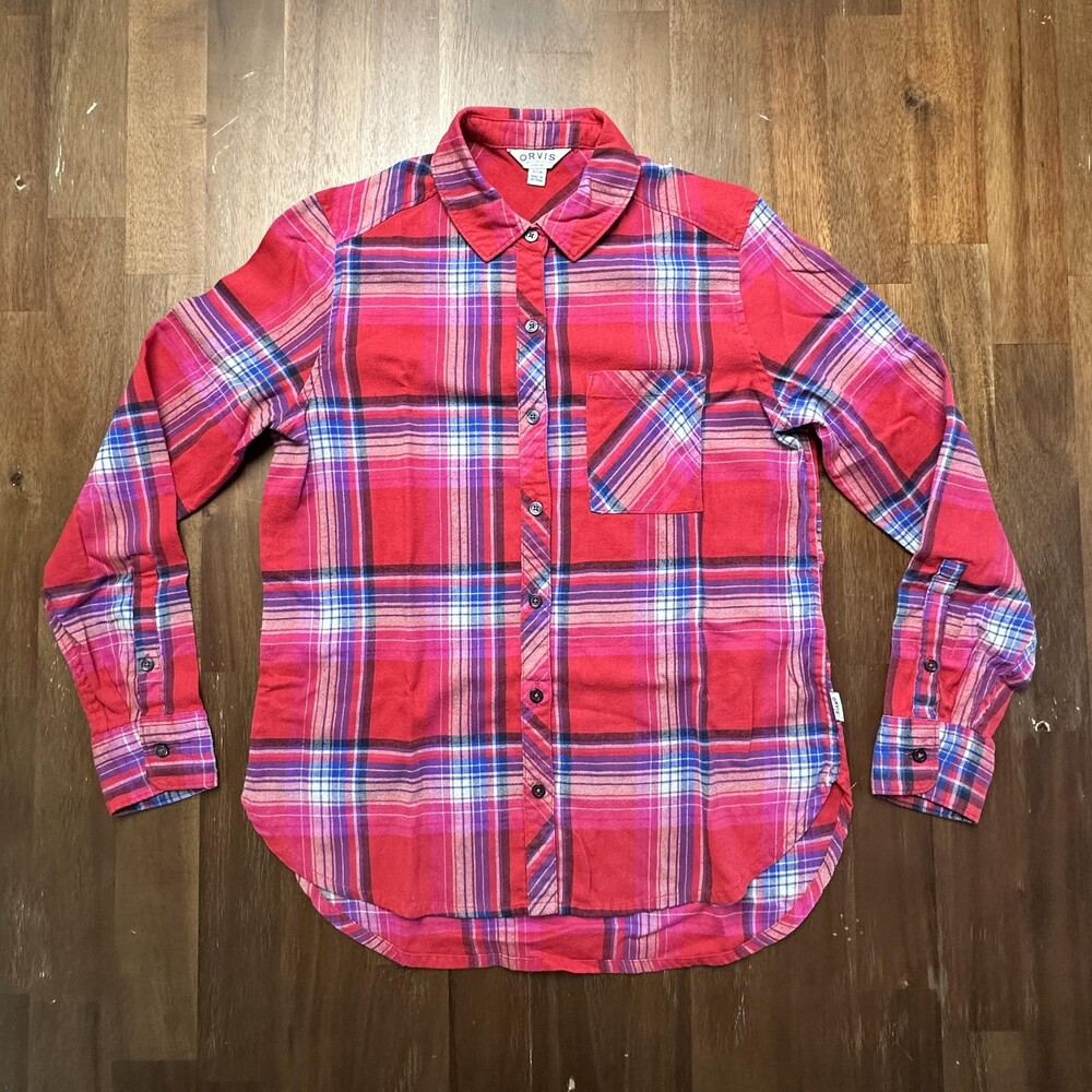 Orvis Shirt Womens Small Red Plaid Button Up Long Sleeve Single Pocket Casual